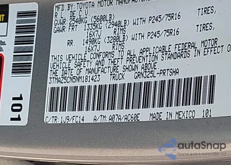 2022 Toyota Tacoma Sr5 V6 z USA, uszkodzony, nr VIN 3TMAZ5CN5NM181423